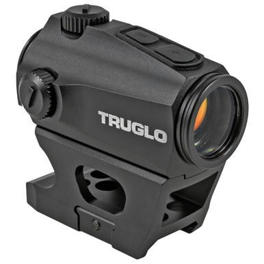 TRUGLO Ignite Mini Compact 22mm Green-Dot Sight TG8322GN side profile view, TRUGLO Ignite Mini green dot sight displayed with included high and low Picatinny riser mounts