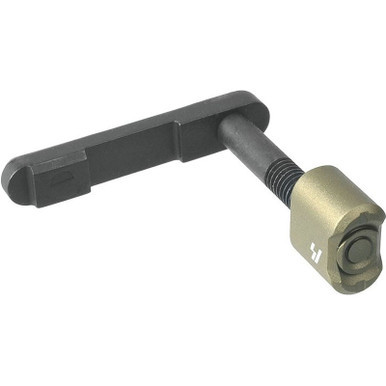 STRIKE INDUSTRIES MAGAZINE CATCH - FDE showing steel catch and FDE anodized aluminum button