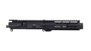 Always Armed 5.5 inch 9mm stainless steel upper receiver with flash can and 7 inch M-LOK handguard in hard coat black anodized finish