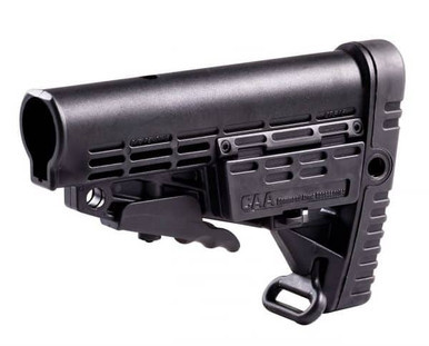 CAA Collapsible Butt Stock in Black with side Picatinny rail and non-slip rubber buttpad for AR15 rifles
