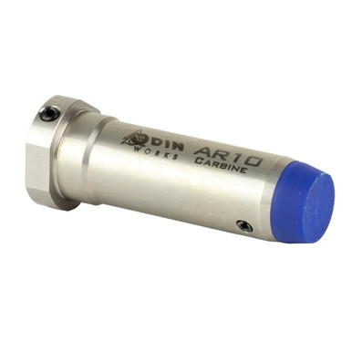 Close up of ODIN Works lite aluminum AR15 adjustable buffer body and end cap assembly