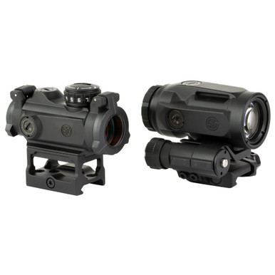 Sig Sauer ROMEO-MSR red dot sight mounted with JULIET5 Micro 5x magnifier combo