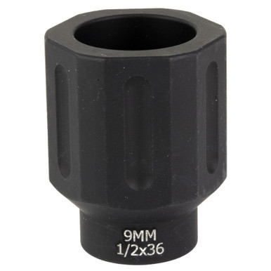 Battle Arms Development Hex Flashcan Blast Diverter 9mm 1/2x36 in black anodized finish