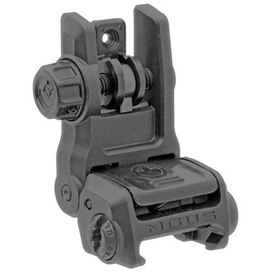 Magpul MBUS 3 Black flip up rear sight deployed in upright position