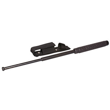 PS Products 21" Expandable Steel Baton fully extended alongside its included black nylon belt holster.