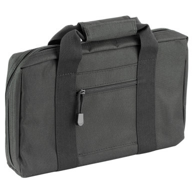 NCSTAR discreet black padded pistol case lying flat on a surface with carry handles.