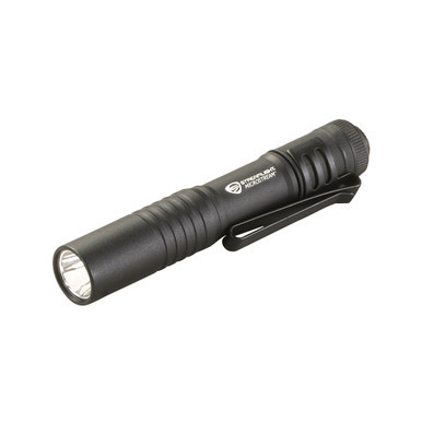 Streamlight Microstream 45 lumen AAA flashlight in matte black showing push-button tail switch