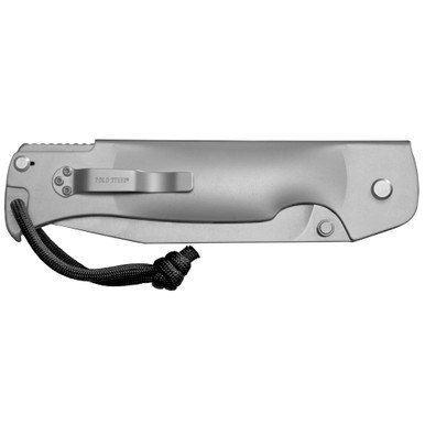 Detail view of the 4.5-inch drop point blade on the Cold Steel Pocket Bushman folding knife.