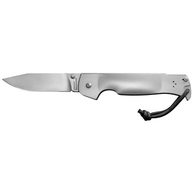 Cold Steel Pocket Bushman Folding Knife open showing the 4.5-inch plain edge drop point blade.