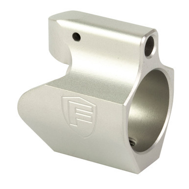Close-up view of the 4140 steel construction and stainless finish on the Fortis gas block.