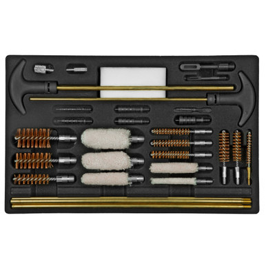 Outers gun cleaning kit, universal firearm cleaning set, 32 piece gun cleaning kit, wooden box gun cleaning kit, rifle pistol shotgun maintenance set, Outers OUT70080
