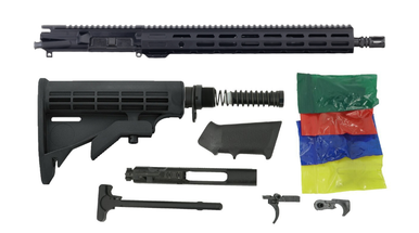 ALWAYS ARMED OCT2 Series 16" 5.56 NATO Rifle Kit layout showing upper receiver, BCG, handguard, lower parts kit, and stock assembly in black.