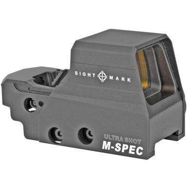 Side view of the Sightmark Ultra Shot M-Spec reflex sight showing brightness adjustment controls and mounting base.