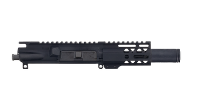 Always Armed 4.5 inch 9mm upper receiver in black anodized with 4 inch TR M-LOK rail and flash can