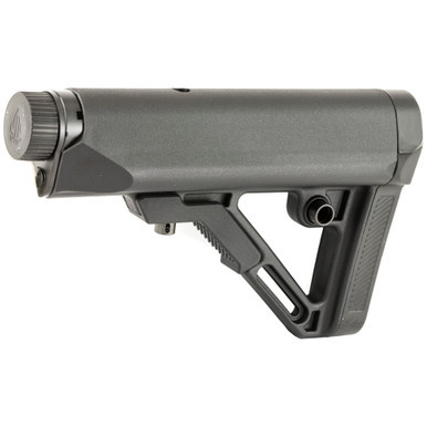 Side profile view of the black 6-position collapsible UTG Model 4 Combat Ops S1 buttstock for AR-15 rifles