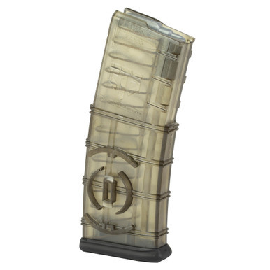 Translucent clear casing on ETS 30rd AR magazine allowing visual round check