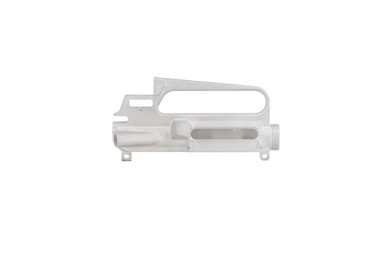 Retro style A2 Stripped Upper Receiver in raw aluminum finish with integrated carry handle and M4 feed ramps.