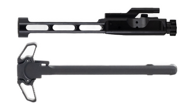 Ambidextrous charging handle and low mass M16 bolt carrier group combo in black finish.