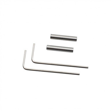Stainless steel AR platform anti-walk pins with securing screws and two included Allen wrenches.