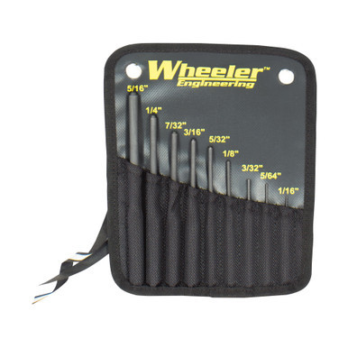 Wheeler Roll Pin Punch Set - 9 Piece arranged in standard gunsmithing tool organizer.