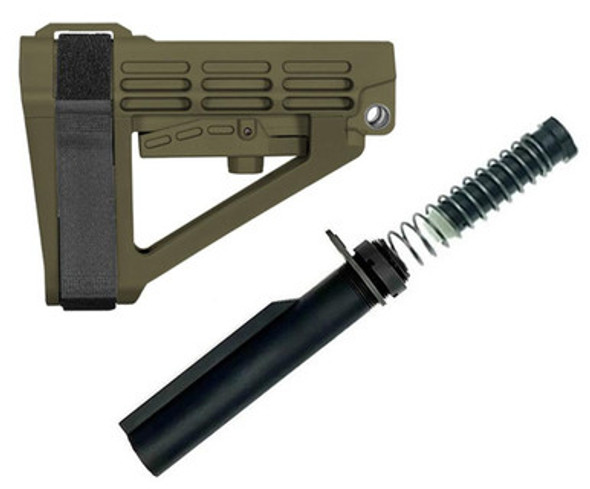 SB Tactical SBA4 Adjustable Pistol Brace With Grid Defense Buffer Tube Kit - OD Green