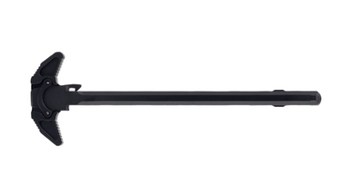 AR-10 ambidextrous charging handle in matte black Type III hardcoat finish - top view showing dual charging latches for .308 Win and SR-25 receivers