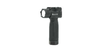 Shooters Gate tactical foregrip flashlight mounted on a 1913 Picatinny rail featuring 1600 lumens output and dual switch control