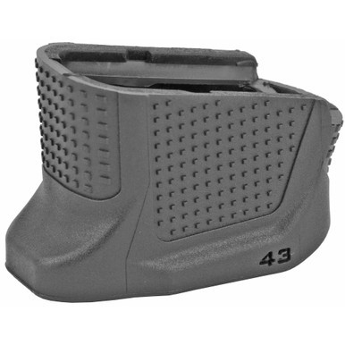 Strike Industries Glock 43 +2 Enhanced Magazine Plate in black impact resistant polymer.