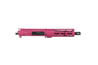 Always Armed 7.5 inch 9mm upper receiver in Sig Pink Cerakote finish with 7 inch M-LOK handguard and nitride barrel