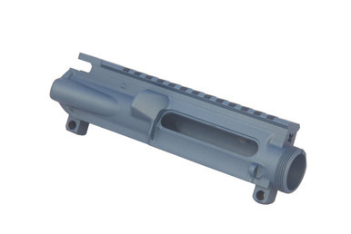 Blemished stripped AR-15 upper receiver in Blue Titanium Cerakote finish featuring forged 7075-T6 aluminum construction and M4 feed ramps