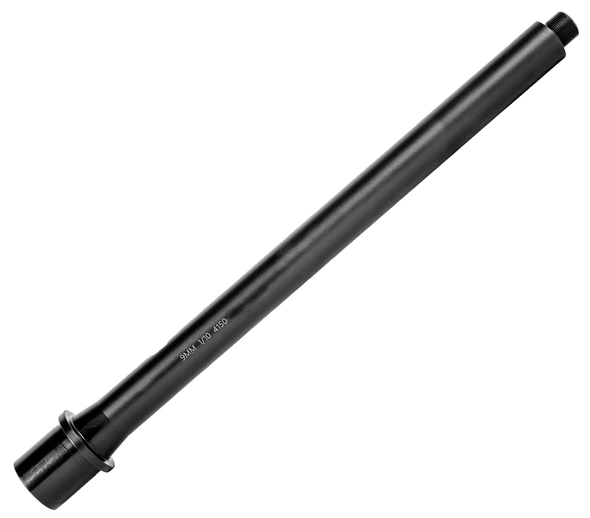 Always Armed 10.5 inch AR-9 9mm barrel made in the USA from 4150 CMV steel with Light HBAR profile, Black Nitride finish, and 1/2x36 threads