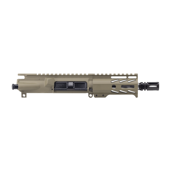 Black anodized 5.5-inch 9mm upper receiver with stainless steel barrel, A2 flash hider, and IHS handguard.