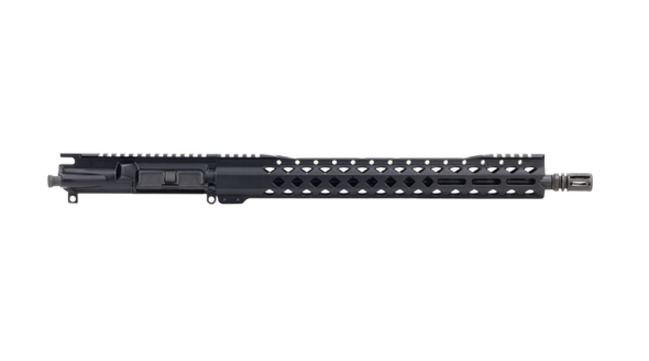 Side profile of the Always Armed 16-inch 5.56 NATO Jester Series upper receiver featuring the 15-inch M-LOK quad rail handguard.