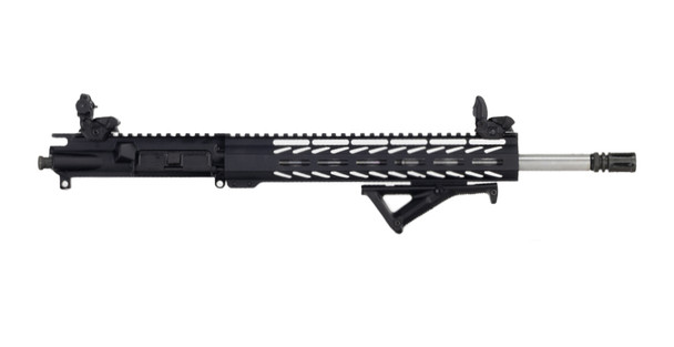 ALWAYS ARMED 16" 9MM STAINLESS STEEL UPPER RECEIVER WITH 12" RAIL, AFG, AND SIGHTS - BLACK