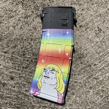 My Southern Tactical HE-Mag 30-Round Magpul PMAG in black polymer showing the full-color custom graphic printed on the side.
