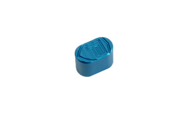 Fortis Billet Magazine Release Button in Blue 6061-T6 aluminum with aggressive front serrations