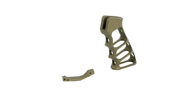 Tactical Dynamics skeletonized pistol grip made from 7075-T6 aluminum and slim polymer trigger guard combo in Burnt Bronze Cerakote