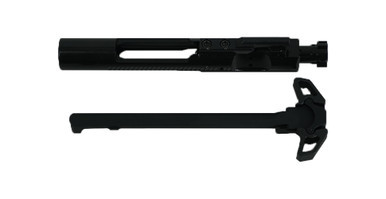 Premiere Firearms AR15 M16-cut black nitride bolt carrier group paired with a black anodized ambidextrous charging handle