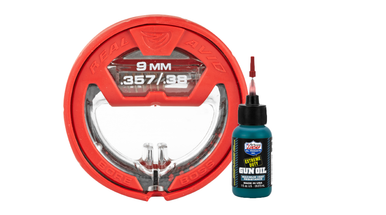 Real Avid Bore Boss 9mm .357 .38 bore cleaner packaged with a 1oz bottle of Lucas Extreme Duty Gun Oil