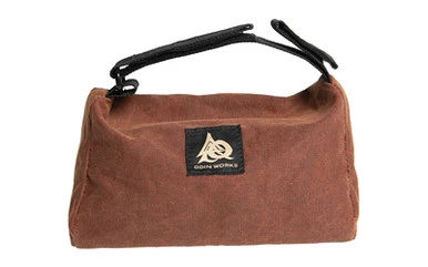 Odin Works Triangle Rear Rest Bag in Brown side view showing waxed canvas and non slip base