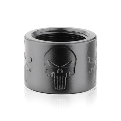 Close-up of engraved skull texture on Backup Tactical Skull X 1/2x28 thread protector