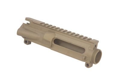 Blemished stripped AR-15 upper receiver in Flat Dark Earth Cerakote finish featuring forged 7075-T6 aluminum construction and M4 feed ramps