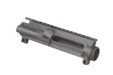 Blemished stripped AR-15 upper receiver in Tungsten Grey finish featuring forged 7075-T6 aluminum construction and M4 feed ramps