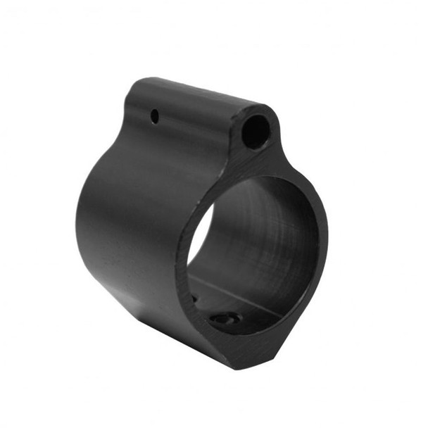 .875 diameter low profile gas block made of hardened steel with a non-reflective matte black finish. 