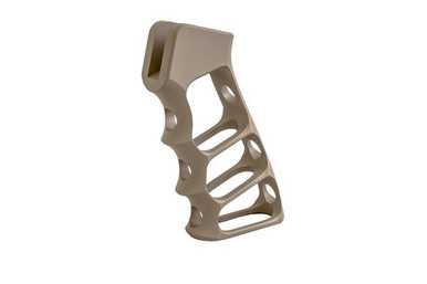 Tactical Dynamics skeletonized AR pistol grip in Magpul FDE Cerakote finish machined from 7075-T6 aluminum