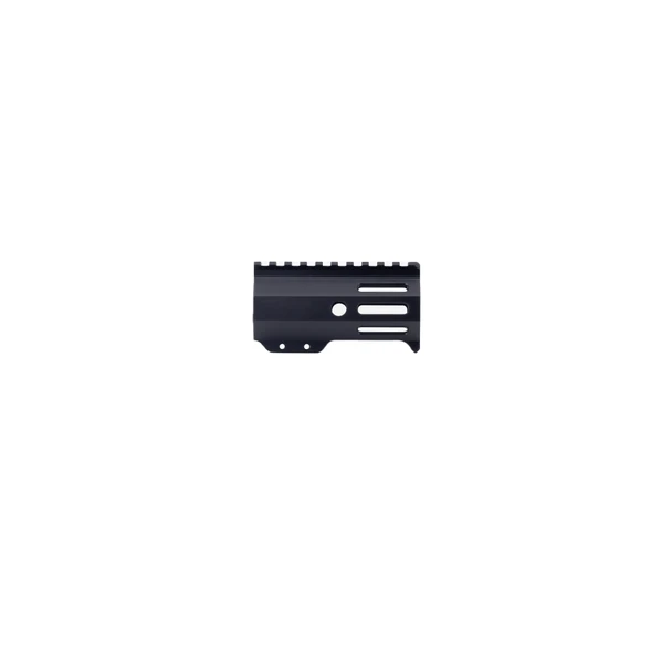Black 4.25-inch OCTO Series M-LOK handguard with integrated hand stop, top Picatinny rail, and steel barrel nut.