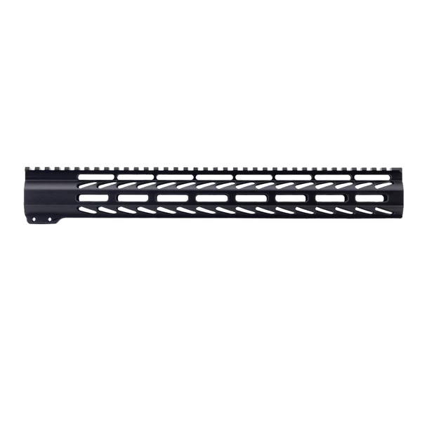 Always Armed 15-inch Gen 1 M-LOK handguard showing 8 attachment slots, steel barrel nut, and clamp-on mounting screws.