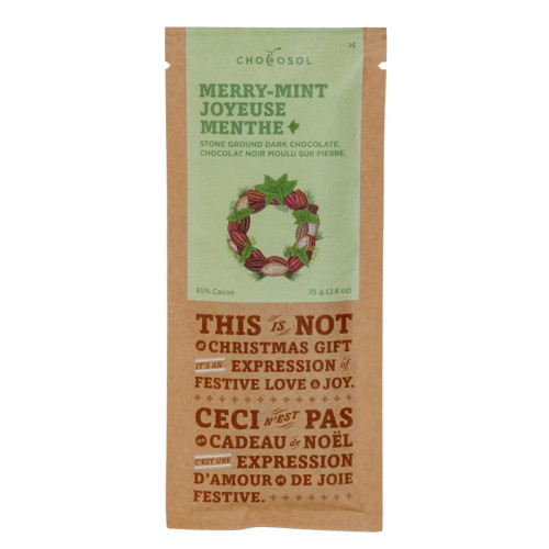 Chocosol Merry Mint 65% Chocolate Bar - SEASONAL FLAVOUR Chocosol Merry Mint 65% Chocolate Bar - SEASONAL FLAVOUR