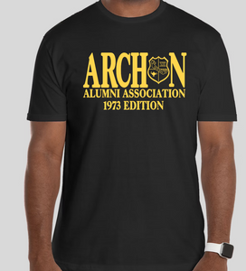 ARCHON Alumni Association – (insert your own year) Edition” t-shirt. Featuring a striking vintage-inspired gold design on a classic black tee, this shirt honors the spirit and brotherhood of the Archon fraternity community with timeless style. The collegiate-style lettering and detailed crest create a distinguished look that stands out whether you're attending reunions, alumni events, or representing your roots every day.