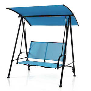 2-Seat Outdoor Canopy Swing with Comfortable Fabric Seat and Heavy-duty Metal Frame-Navy - Color: N D681-NP10403NY